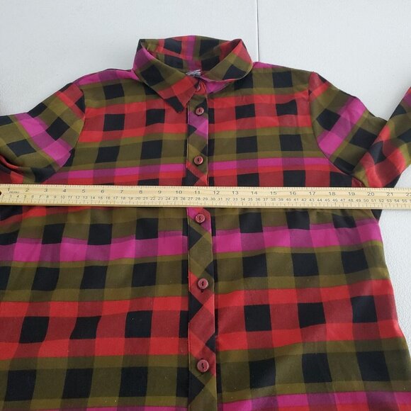 Michael Tyler Womens Colorful Plaid Button Up Back Blouse Size S Art To Wear - Picture 7 of 10